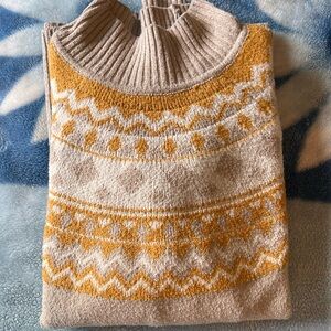 Cozy Tan and Gold Patterned Sweater
